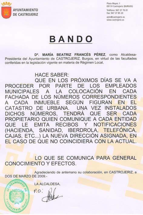 Bando del Ayuntamiento 2 de Marzo de 2009